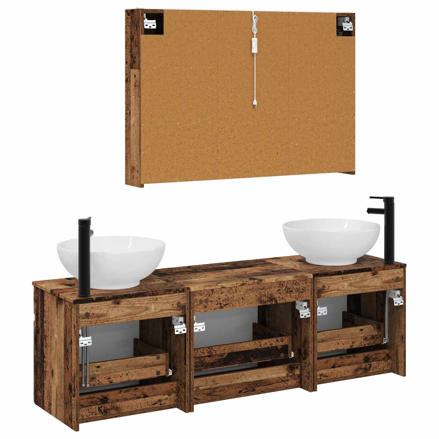 vidaXL Bathroom Cabinet Set 4 pcs Old Wood 103.5 x 15.5 x 70 cm