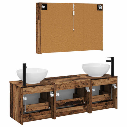 vidaXL Bathroom Cabinet Set 4 pcs Old Wood 103.5 x 15.5 x 70 cm