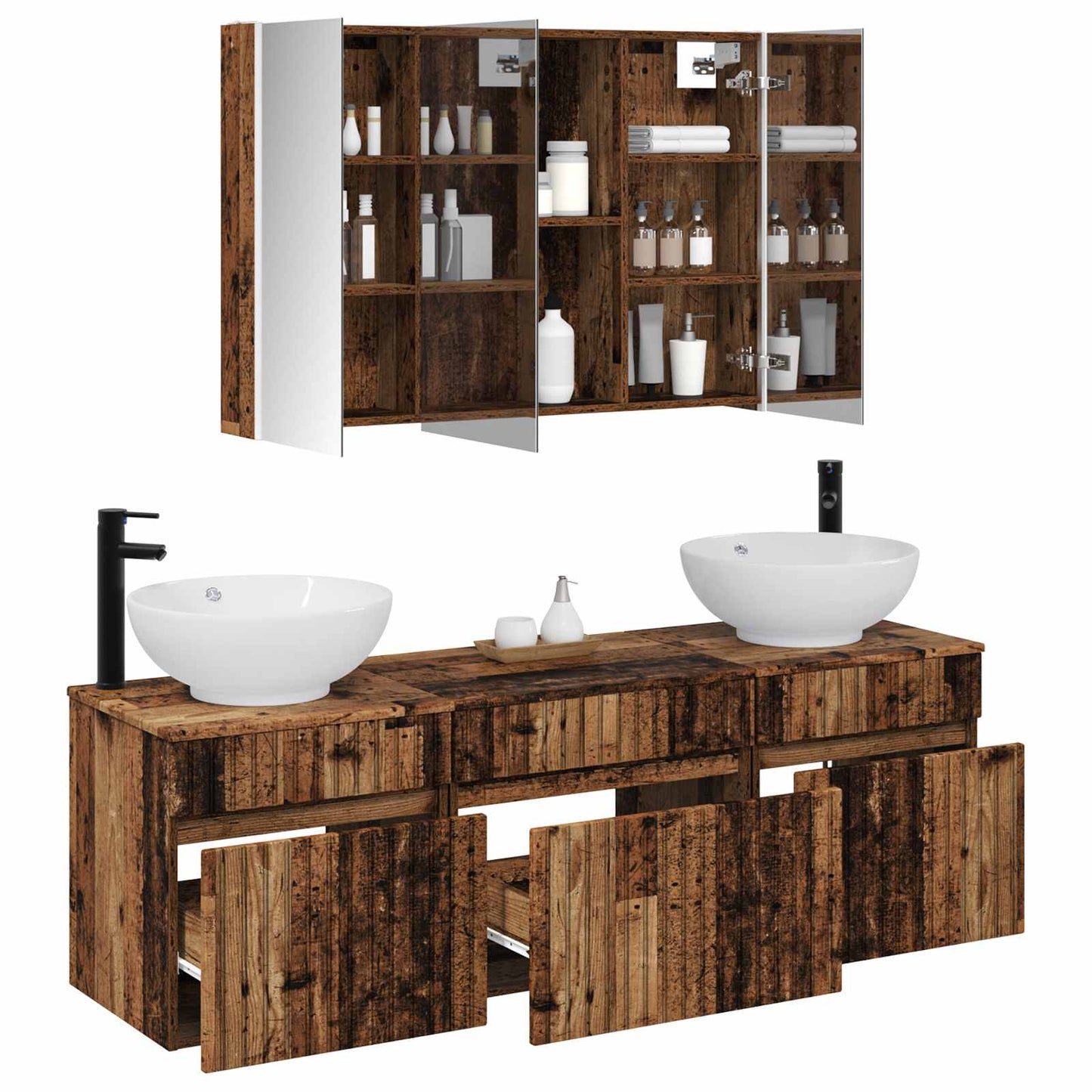 vidaXL Bathroom Cabinet Set 4 pcs Old Wood 103.5 x 15.5 x 70 cm