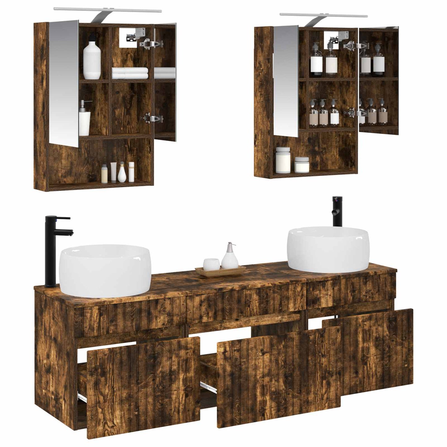 vidaXL Bathroom Cabinet Set 5 pcs Smoked Oak 50 x 14.5 x 70 cm