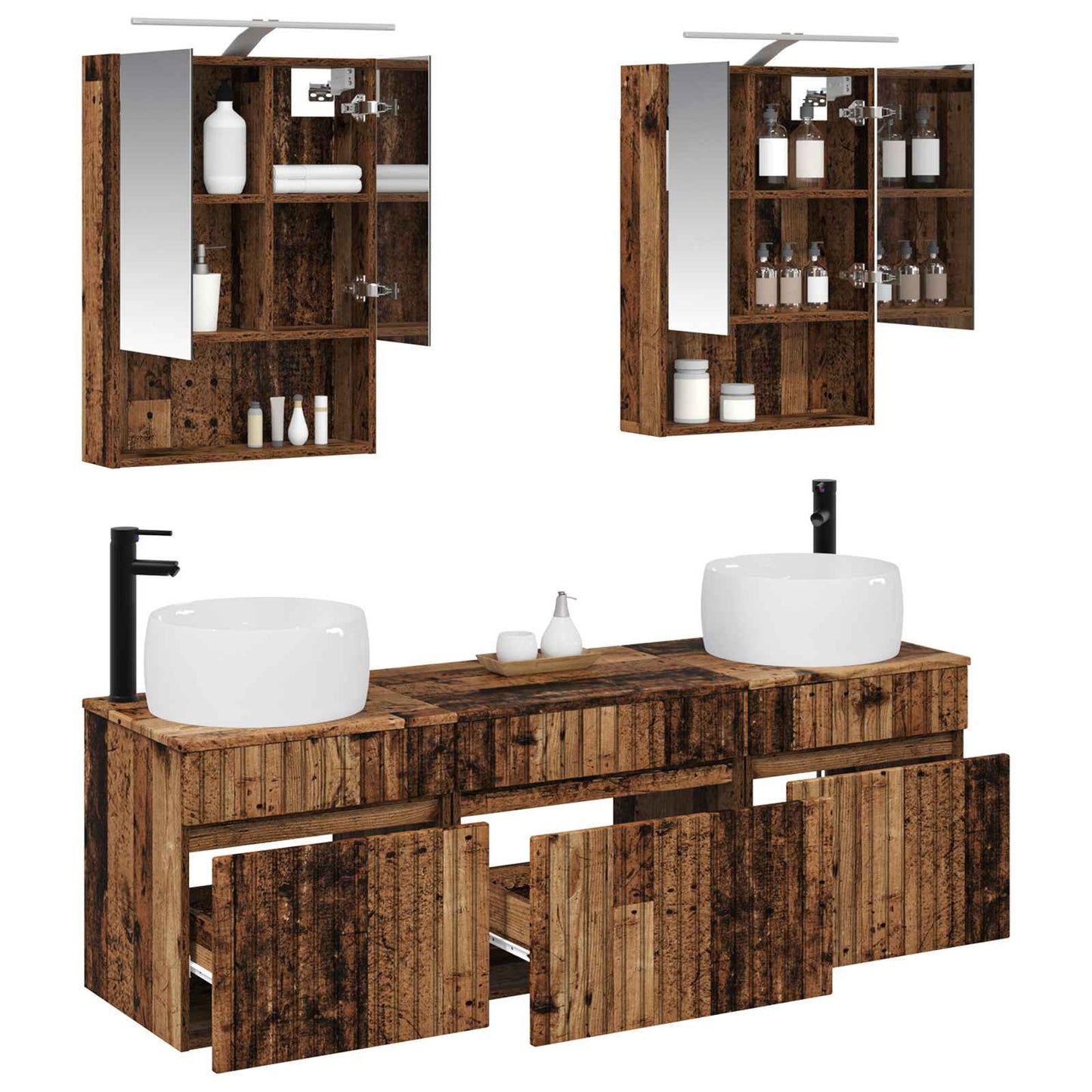 vidaXL Bathroom Cabinet Set 5 pcs Old Wood 50 x 14.5 x 70 cm