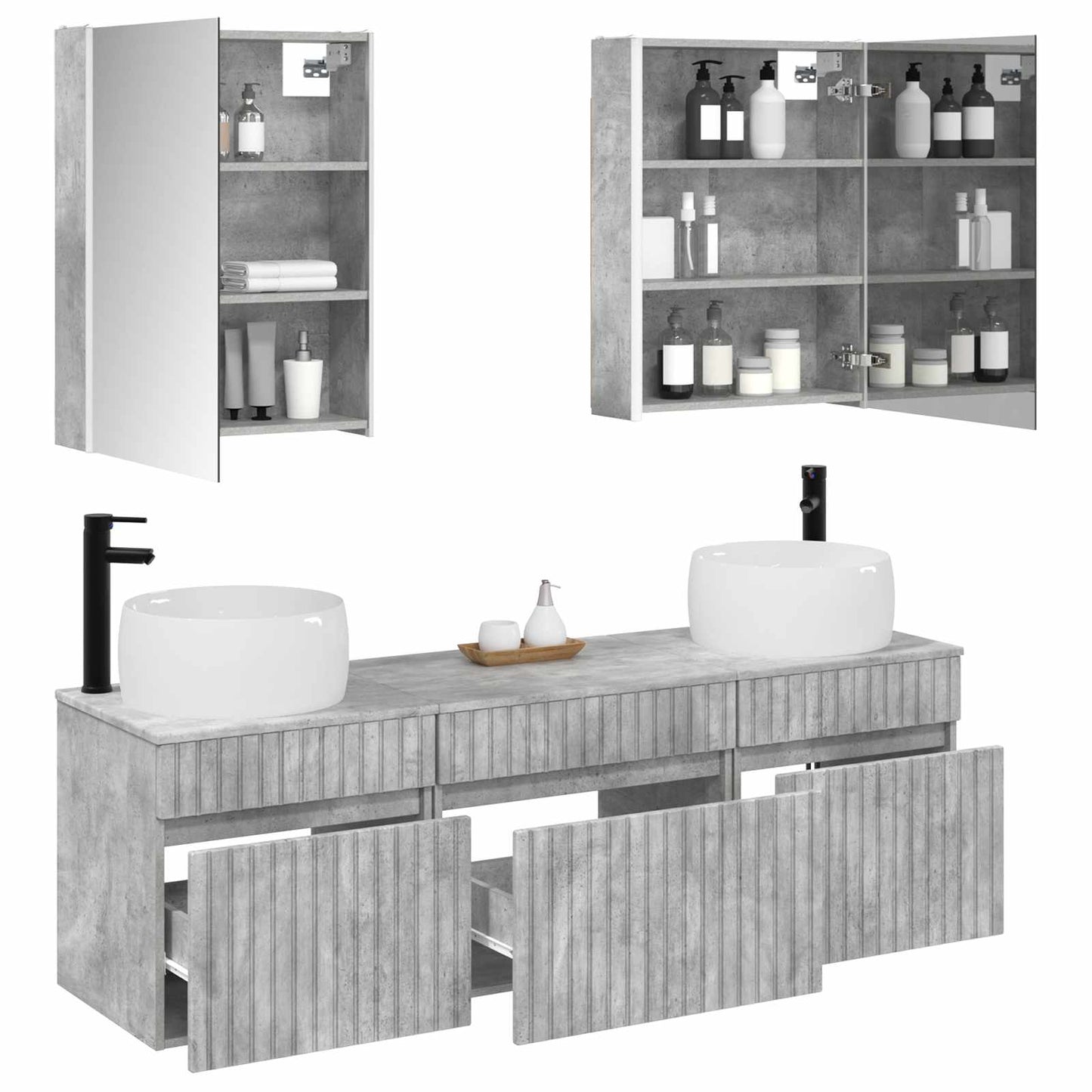 vidaXL Bathroom Cabinet Set 5 pcs Concrete Grey 53 x 15.5 x 70 cm