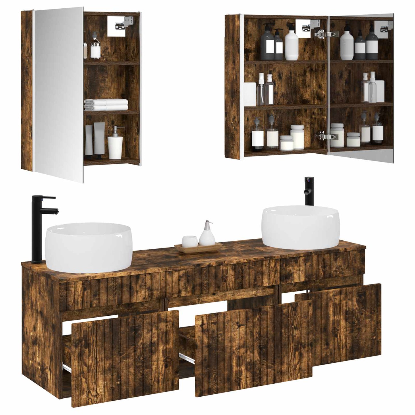 vidaXL Bathroom Cabinet Set 5 pcs Smoked Oak 53 x 15.5 x 70 cm