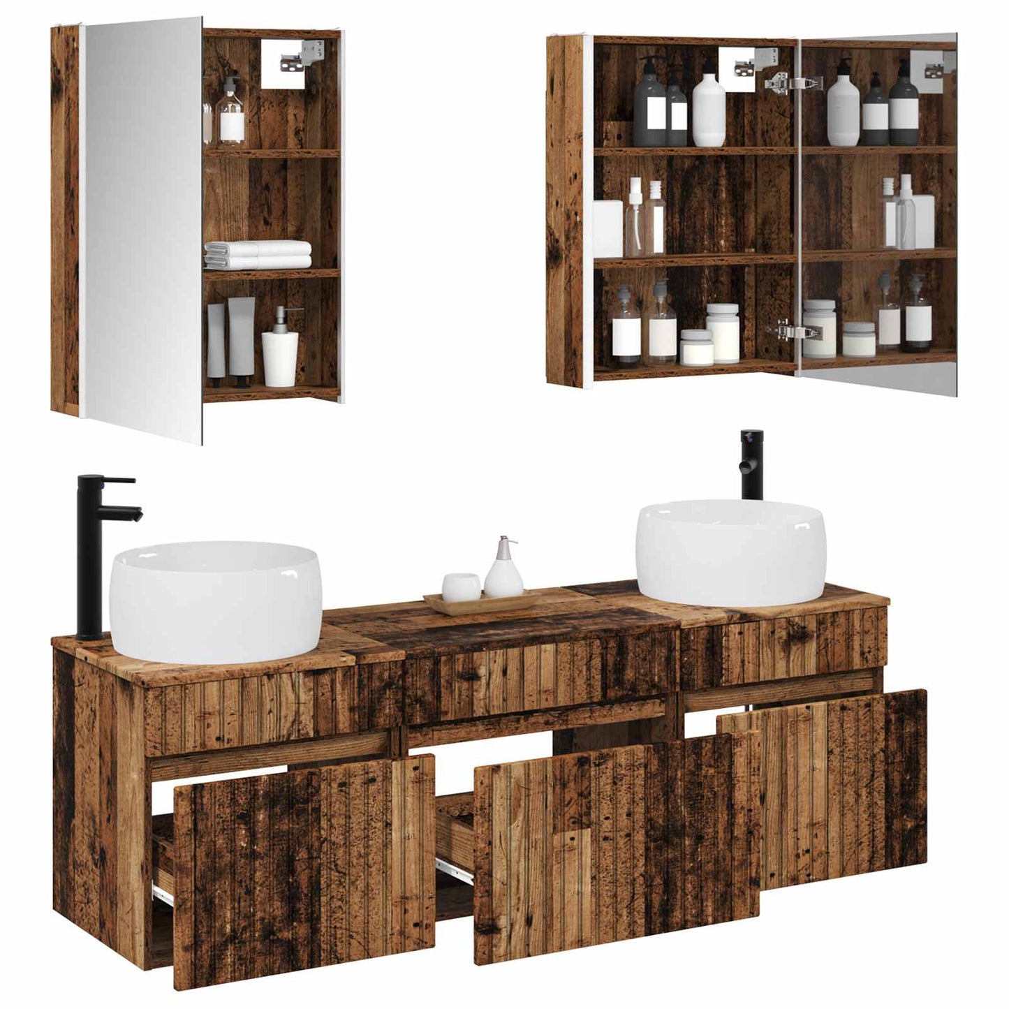 vidaXL Bathroom Cabinet Set 5 pcs Old Wood 53 x 15.5 x 70 cm