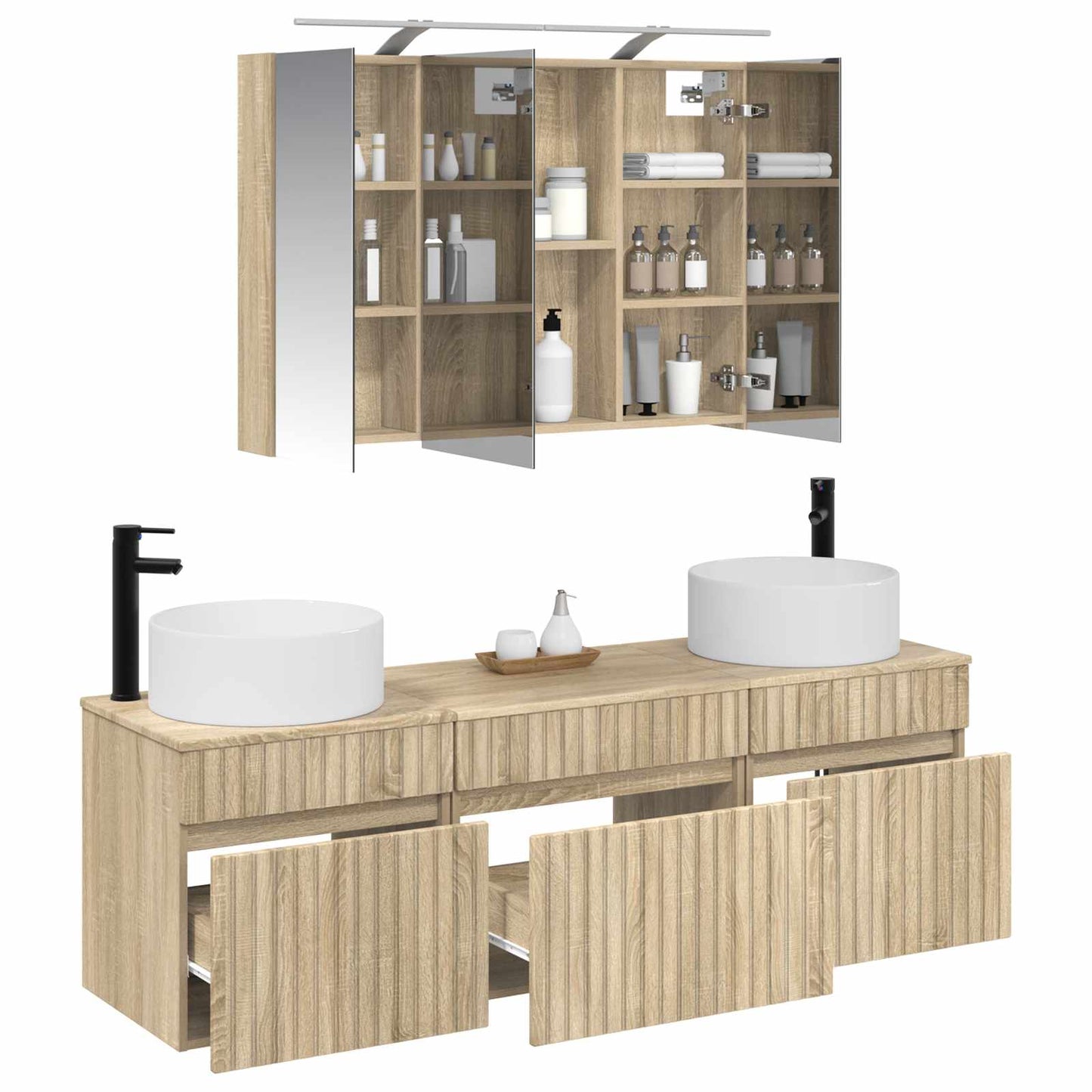 vidaXL Bathroom Cabinet Set 4 pcs Sonoma Oak 100 x 14.5 x 70 cm