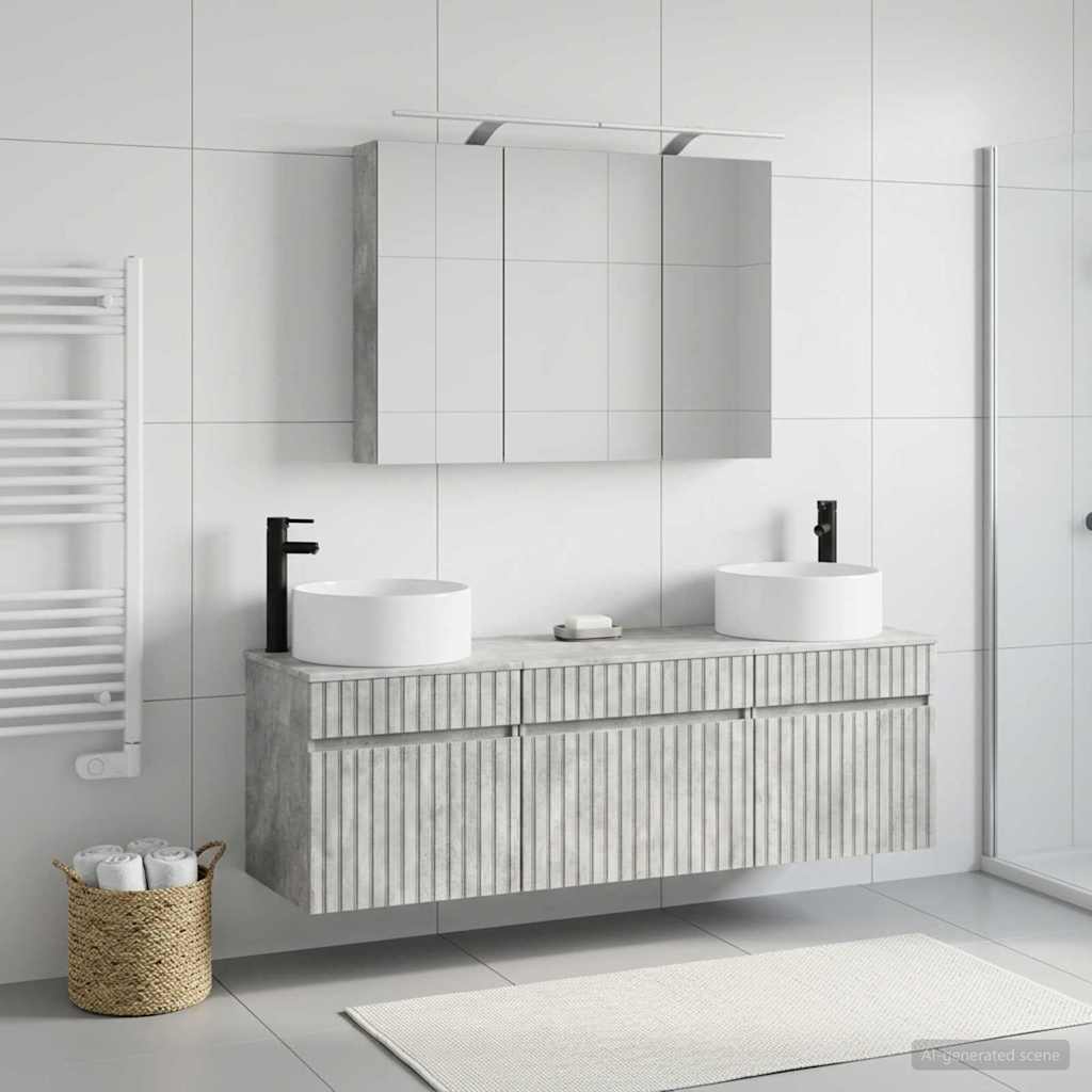 vidaXL Bathroom Cabinet Set 4 pcs Concrete Grey Engineered Wood