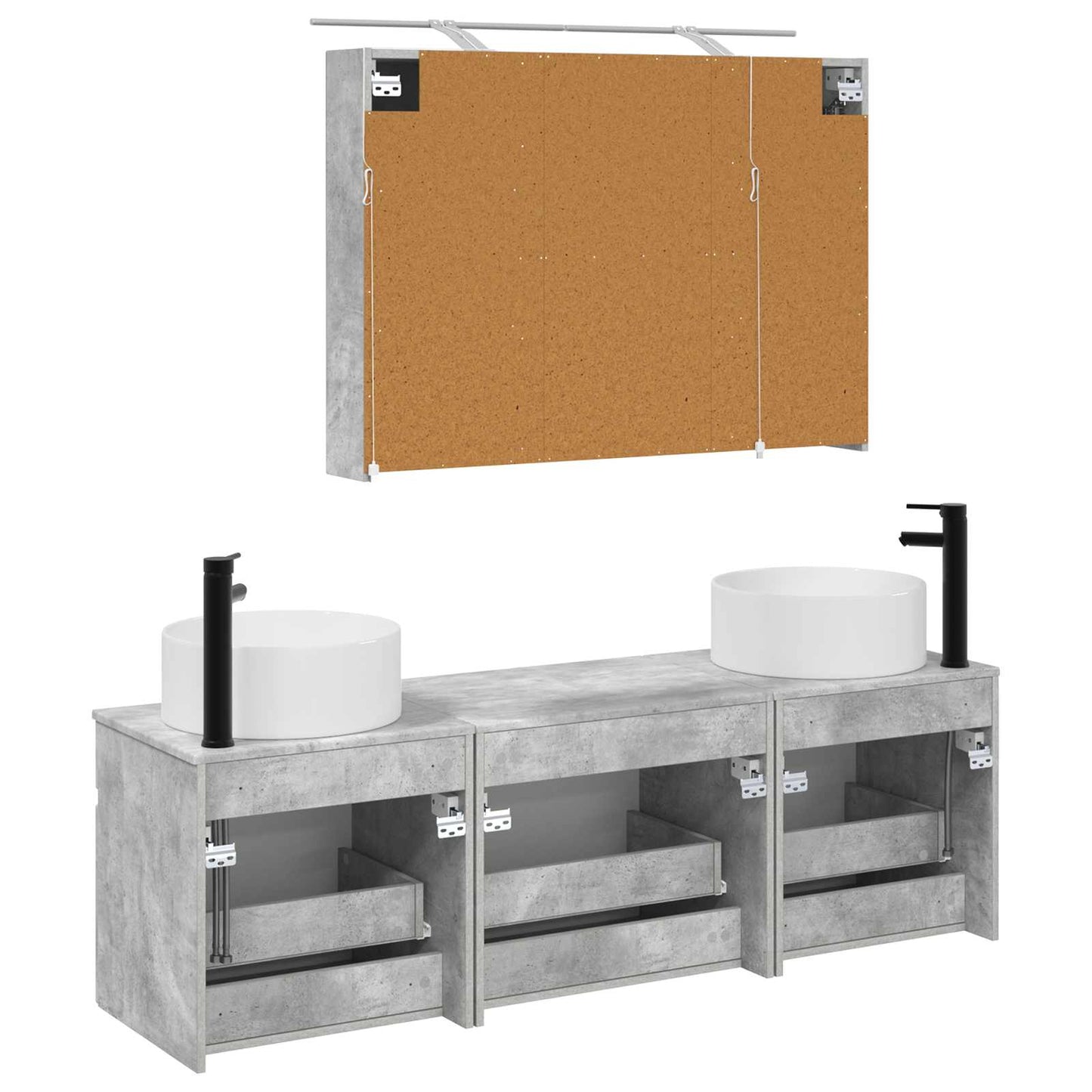 vidaXL Bathroom Cabinet Set 4 pcs Concrete Grey 100 x 14.5 x 70 cm