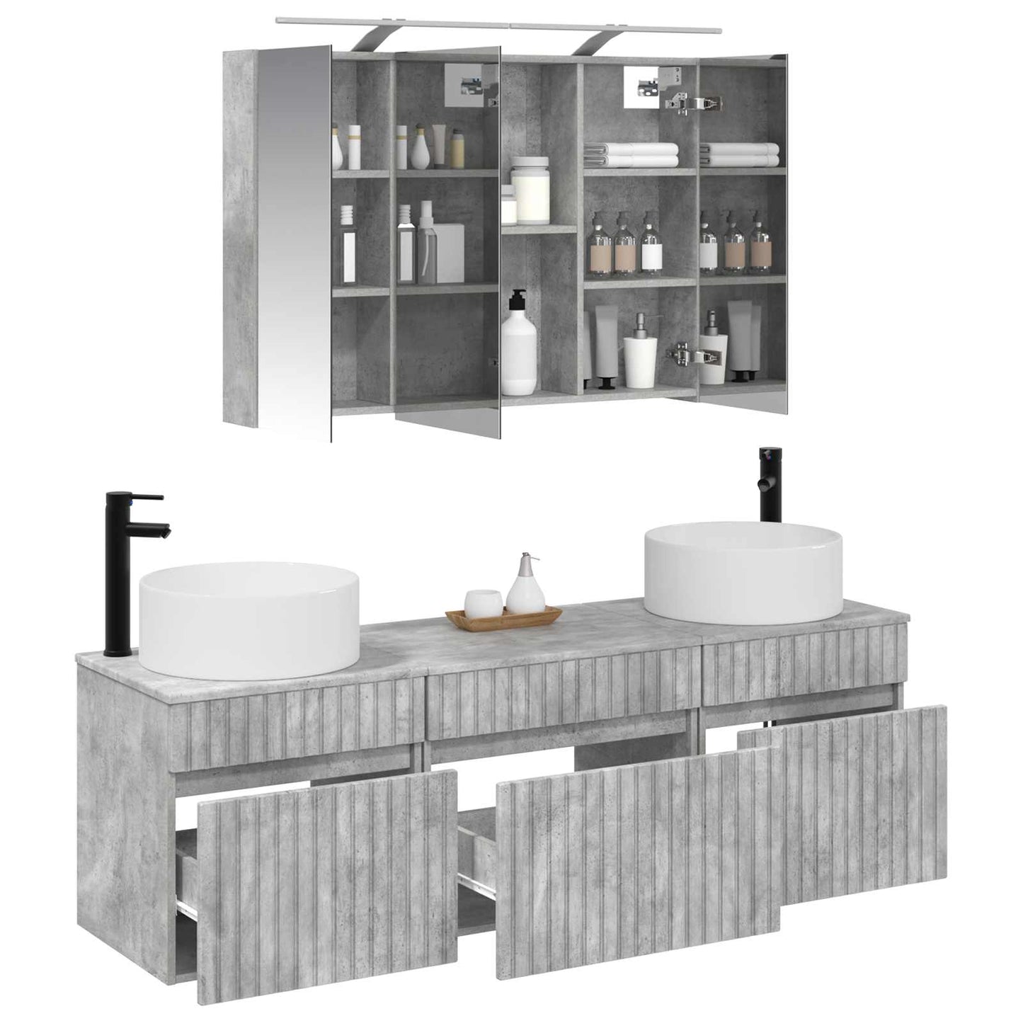 vidaXL Bathroom Cabinet Set 4 pcs Concrete Grey 100 x 14.5 x 70 cm