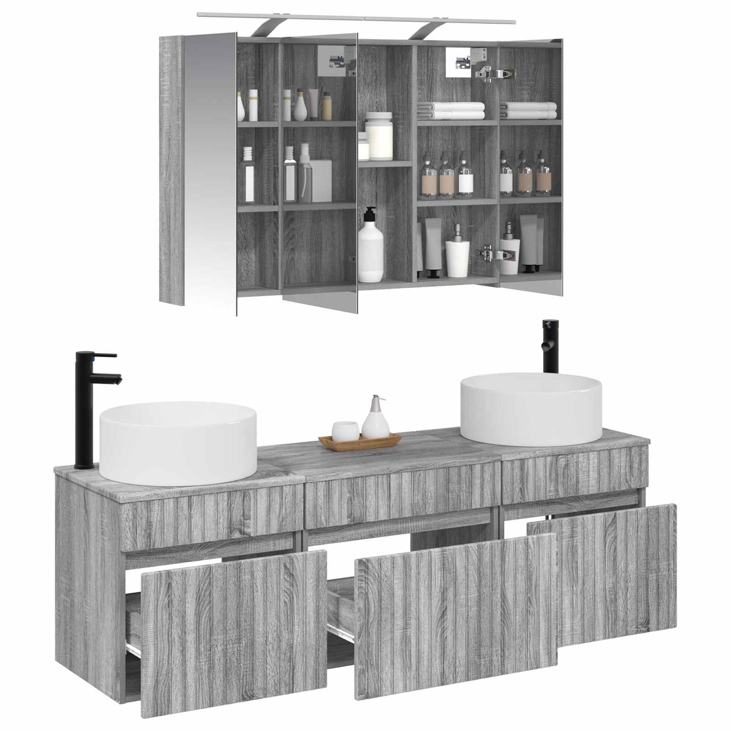 vidaXL Bathroom Cabinet Set 4 pcs Grey Sonoma 100 x 14.5 x 70 cm