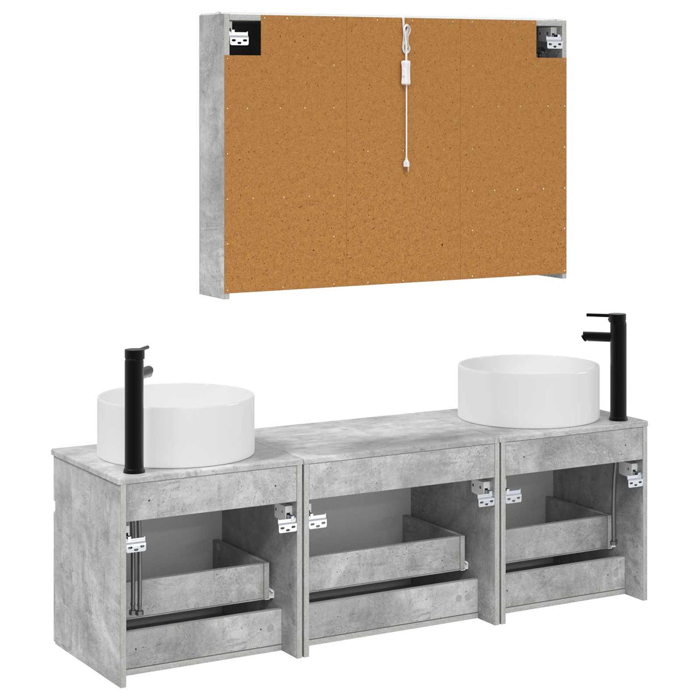 vidaXL Bathroom Cabinet Set 4 pcs Concrete Grey 103.5 x 15.5 x 70 cm