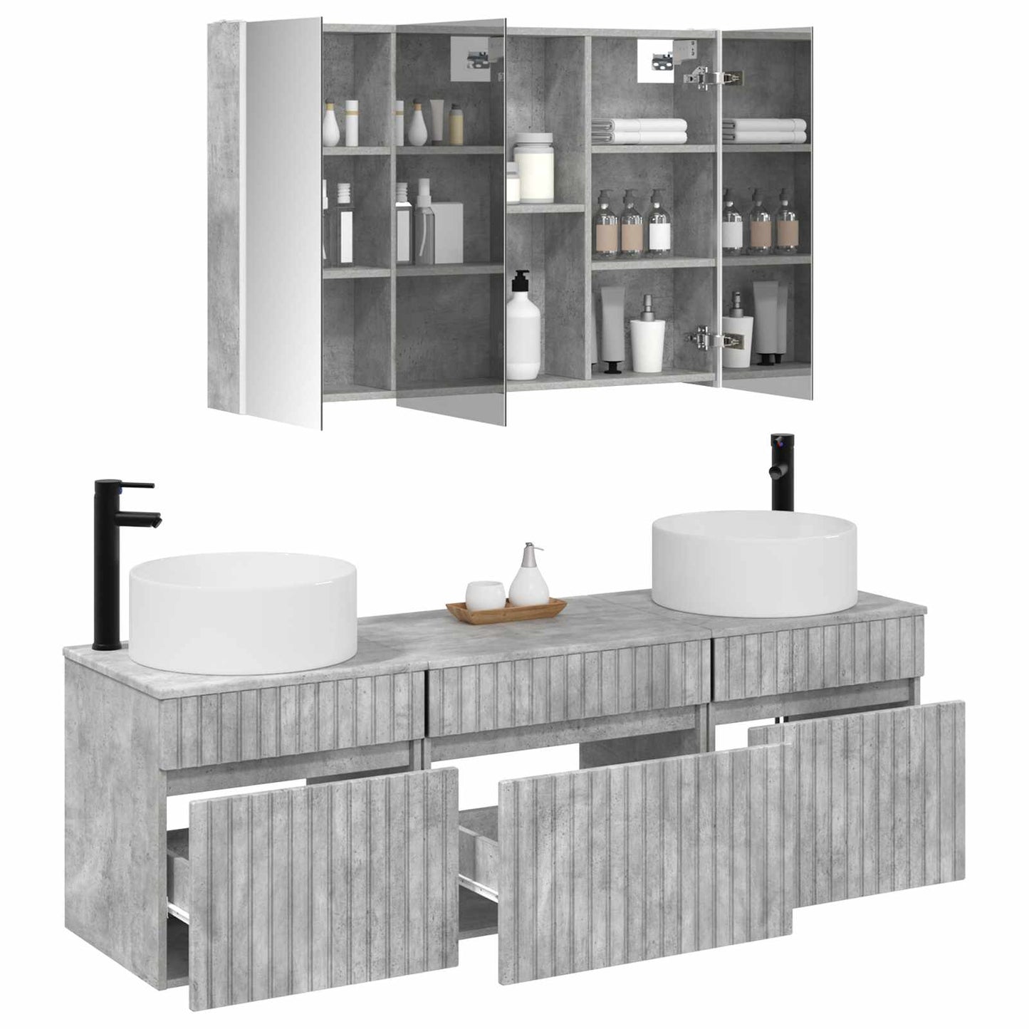 vidaXL Bathroom Cabinet Set 4 pcs Concrete Grey 103.5 x 15.5 x 70 cm