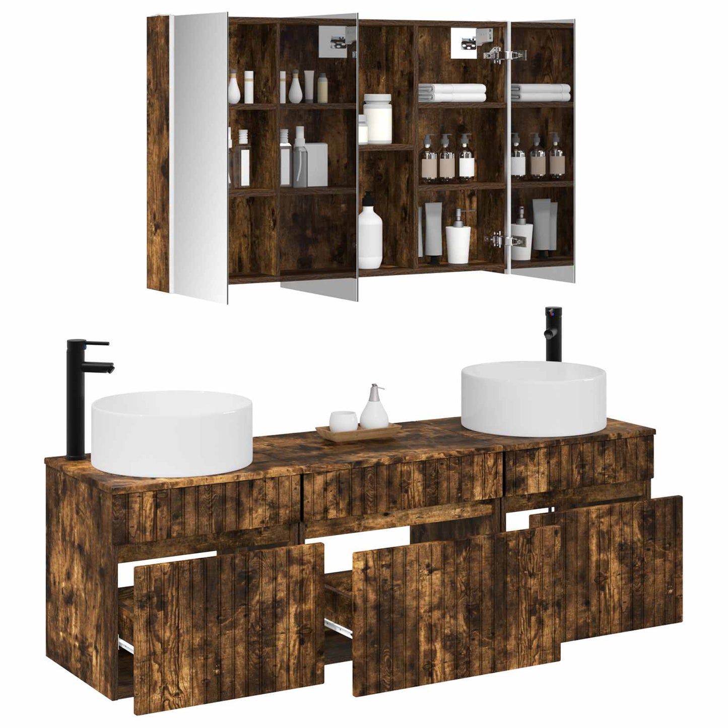 vidaXL Bathroom Cabinet Set 4 pcs Smoked Oak 103.5 x 15.5 x 70 cm