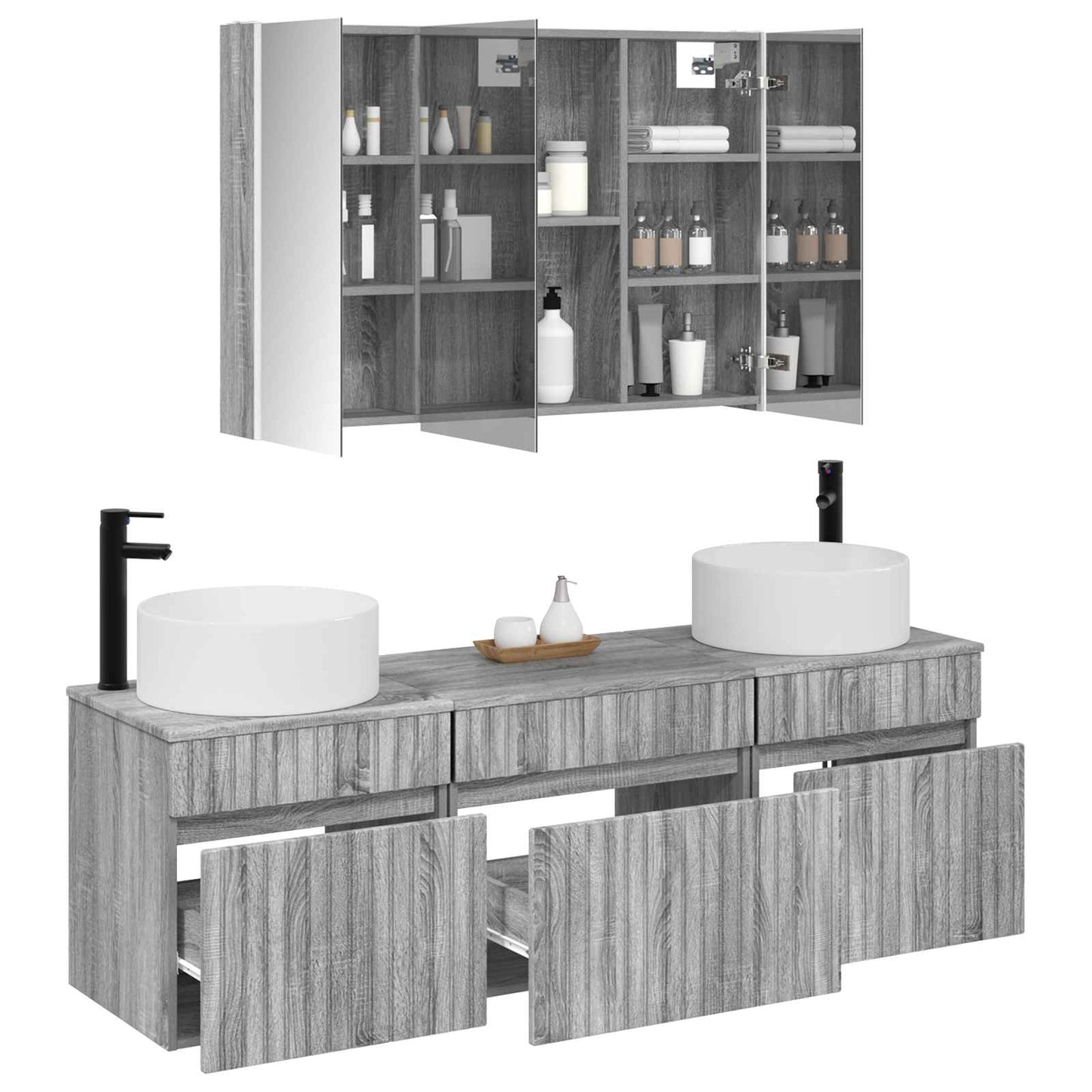 vidaXL Bathroom Cabinet Set 4 pcs Grey Sonoma 103.5 x 15.5 x 70 cm