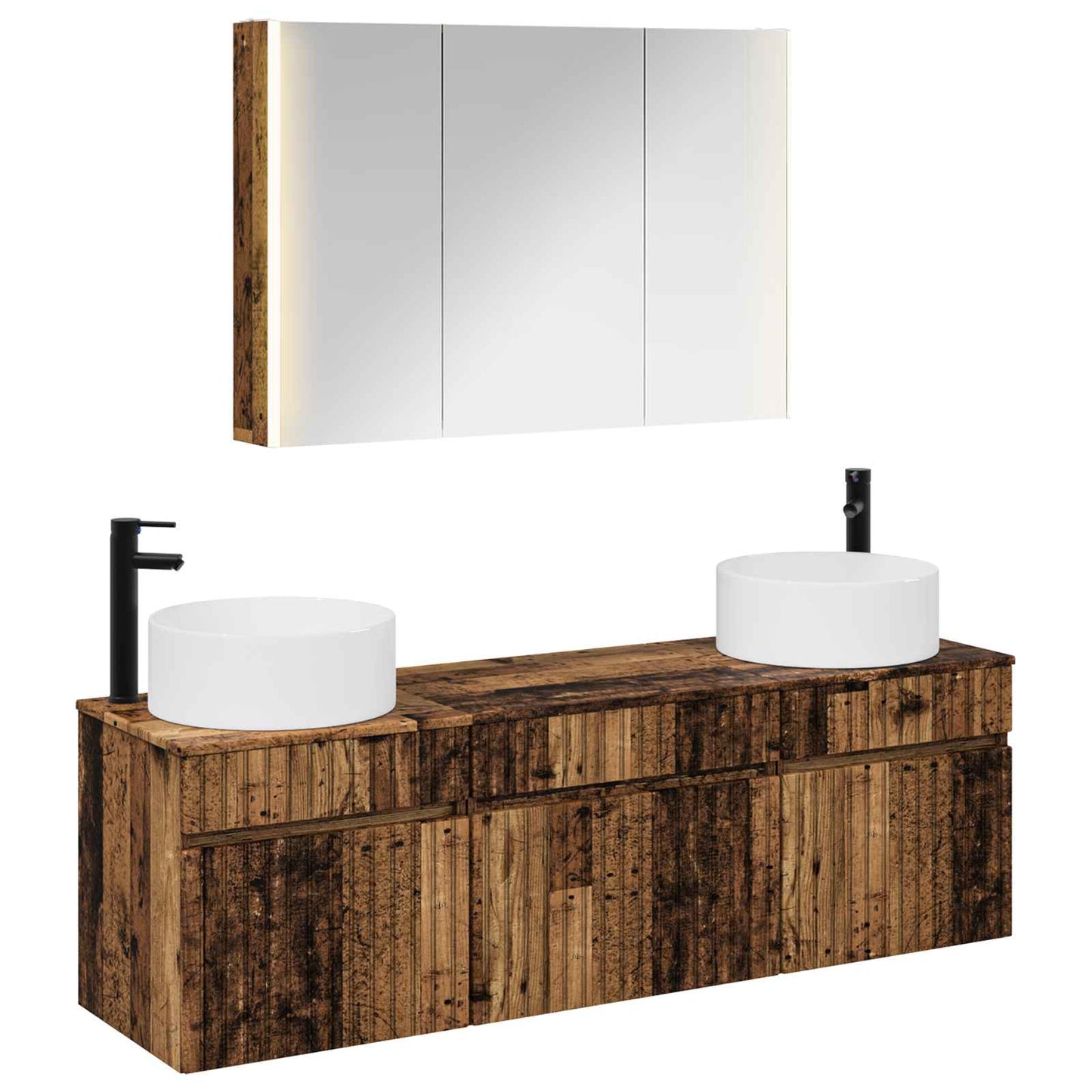 vidaXL Bathroom Cabinet Set 4 pcs Old Wood 103.5 x 15.5 x 70 cm