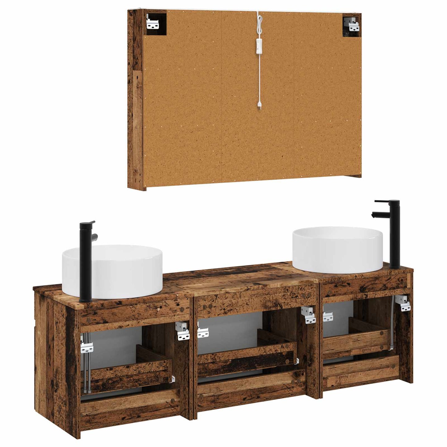 vidaXL Bathroom Cabinet Set 4 pcs Old Wood 103.5 x 15.5 x 70 cm