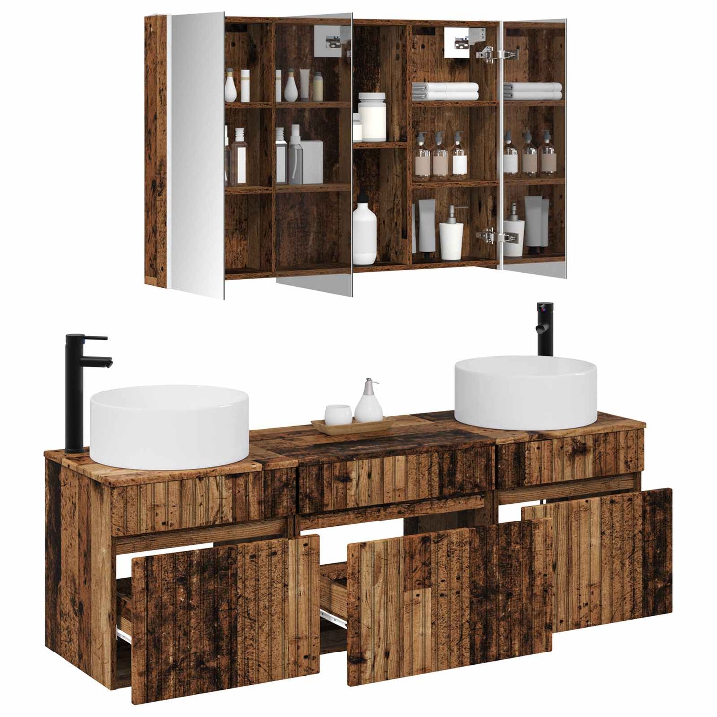 vidaXL Bathroom Cabinet Set 4 pcs Old Wood 103.5 x 15.5 x 70 cm