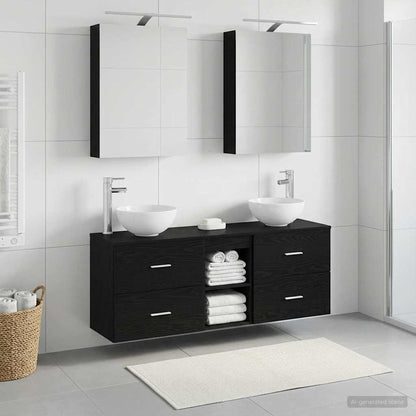 vidaXL Bathroom Cabinet Set 5 pcs Black Oak Engineered Wood