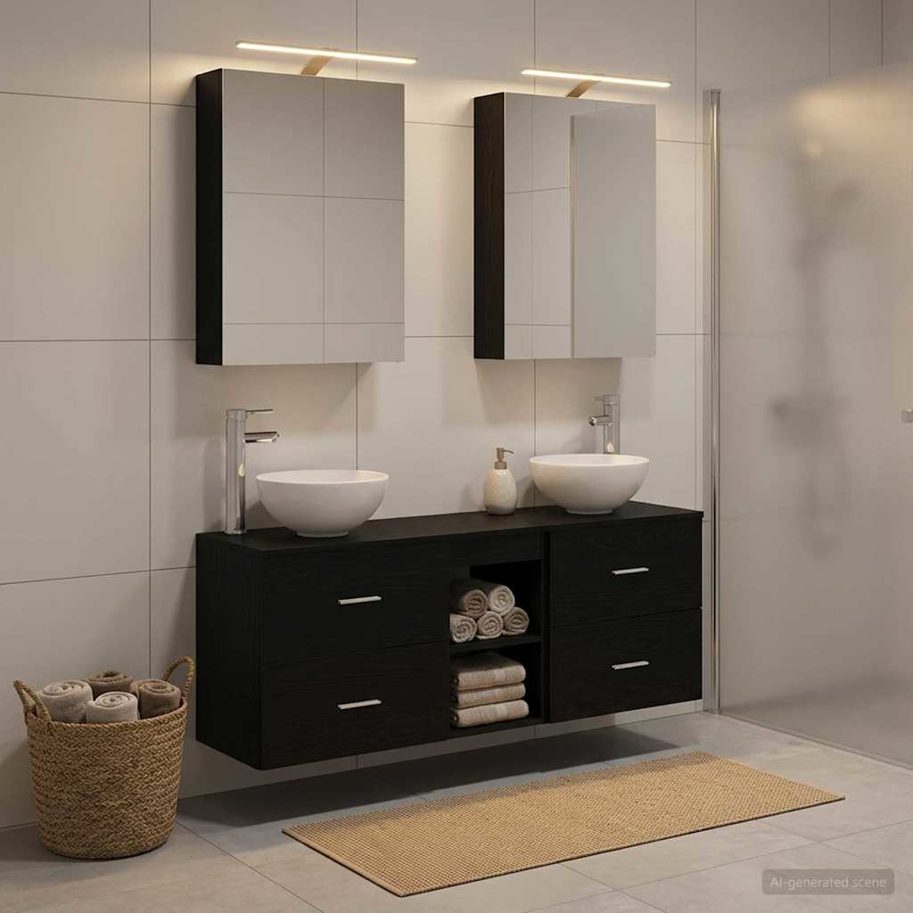 vidaXL Bathroom Cabinet Set 5 pcs Black Oak Engineered Wood