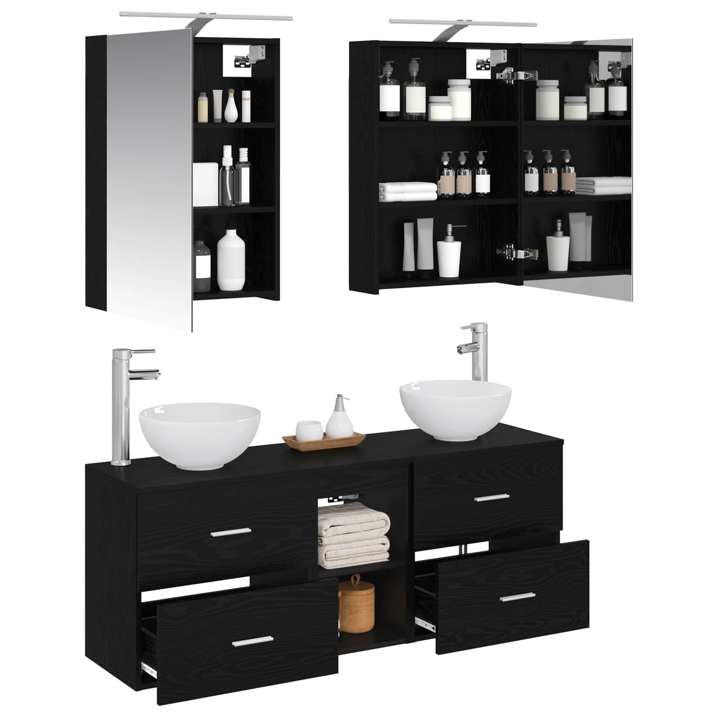 vidaXL Bathroom Cabinet Set 5 pcs Black Oak 50 x 14.5 x 70 cm