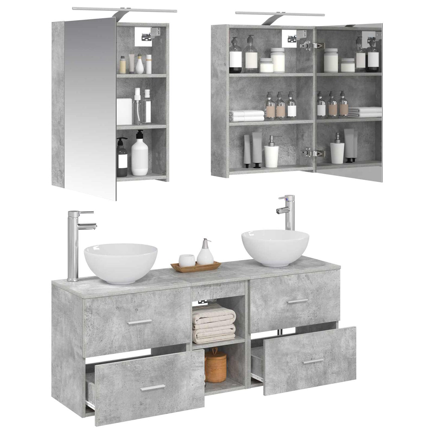 vidaXL Bathroom Cabinet Set 5 pcs Concrete Grey 50 x 14.5 x 70 cm