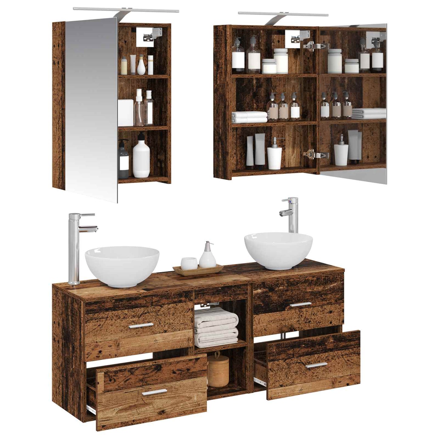 vidaXL Bathroom Cabinet Set 5 pcs Old Wood 50 x 14.5 x 70 cm