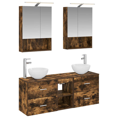 vidaXL Bathroom Cabinet Set 5 pcs Smoked Oak 50 x 14.5 x 70 cm