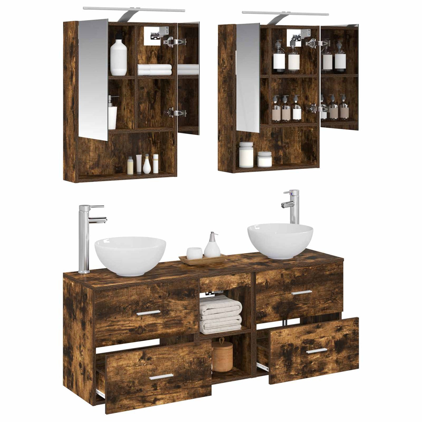 vidaXL Bathroom Cabinet Set 5 pcs Smoked Oak 50 x 14.5 x 70 cm
