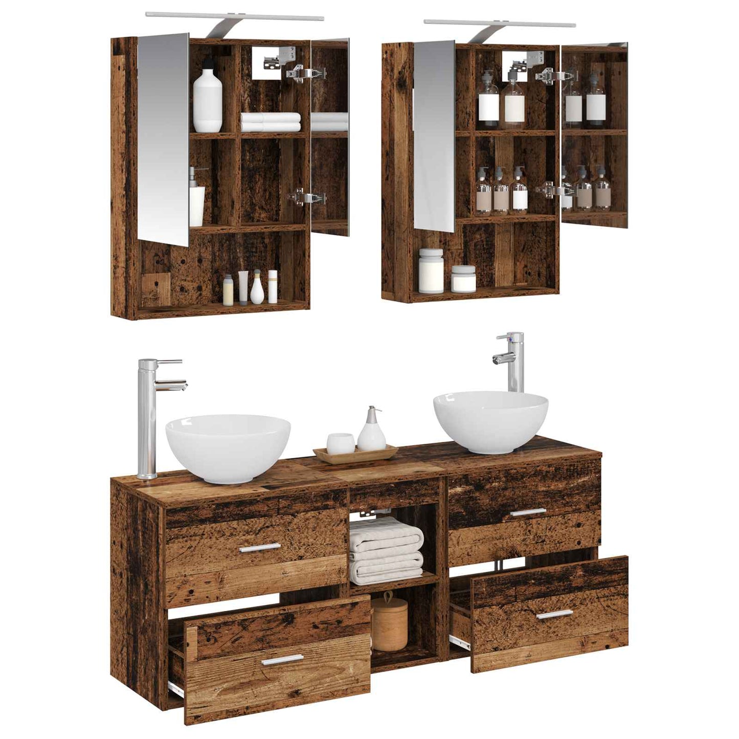 vidaXL Bathroom Cabinet Set 5 pcs Old Wood 50 x 14.5 x 70 cm