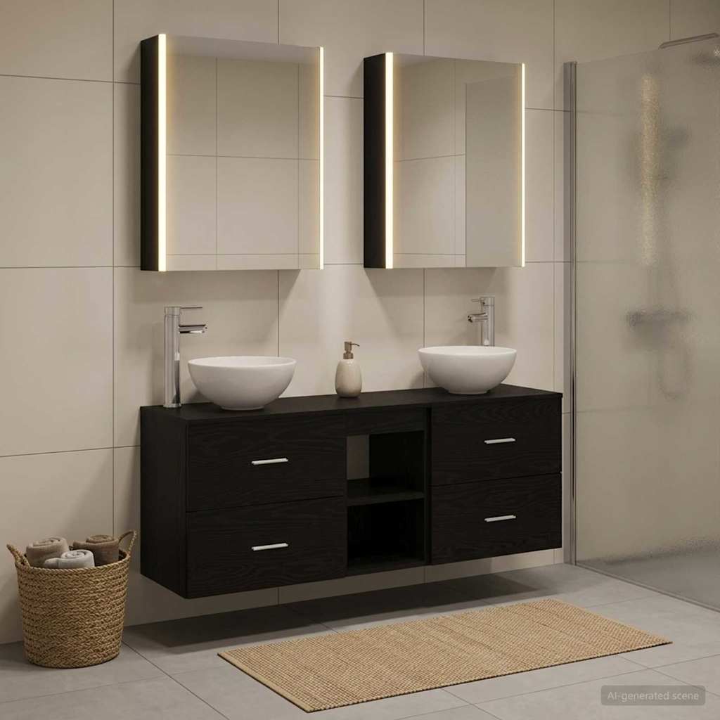 vidaXL Bathroom Cabinet Set 5 pcs Black Oak Engineered Wood