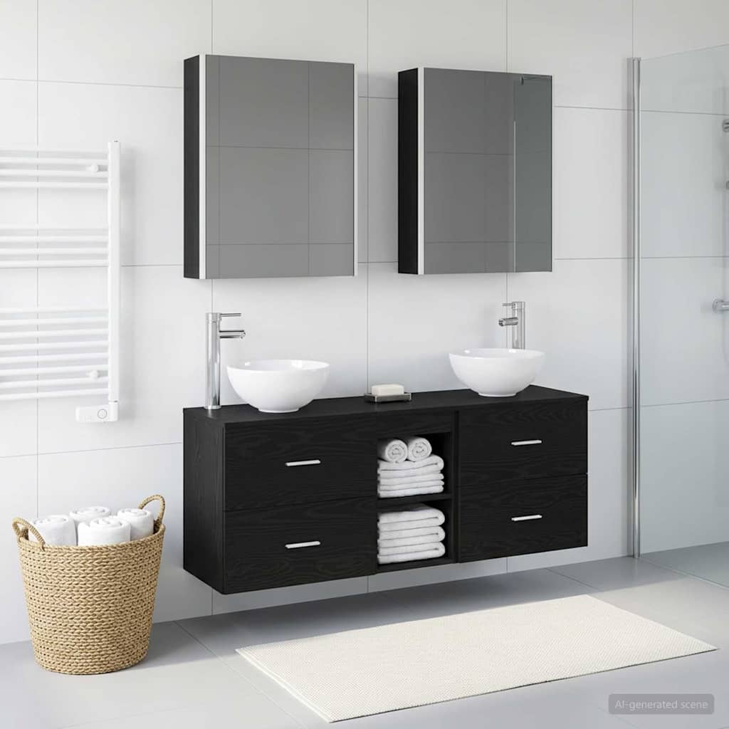 vidaXL Bathroom Cabinet Set 5 pcs Black Oak Engineered Wood