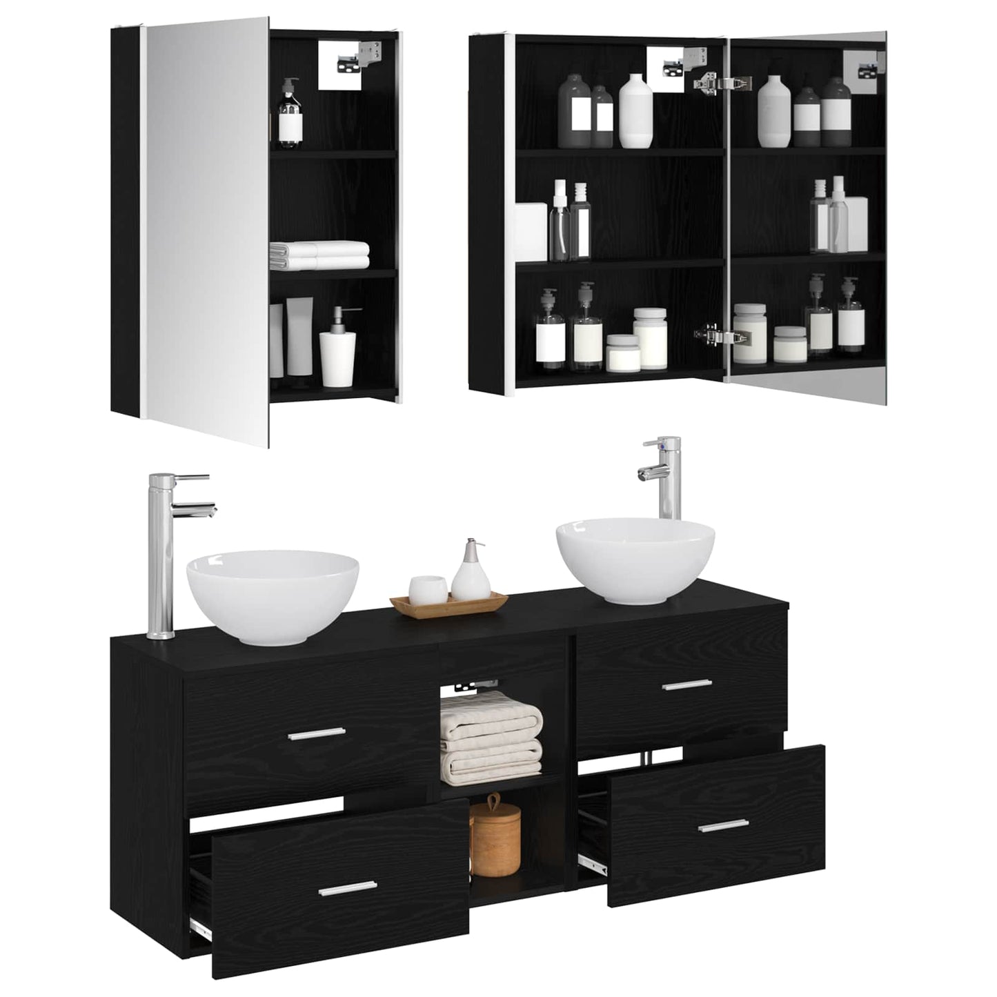 vidaXL Bathroom Cabinet Set 5 pcs Black Oak 53 x 15.5 x 70 cm