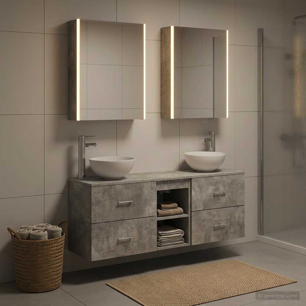 vidaXL Bathroom Cabinet Set 5 pcs Concrete Grey Engineered Wood