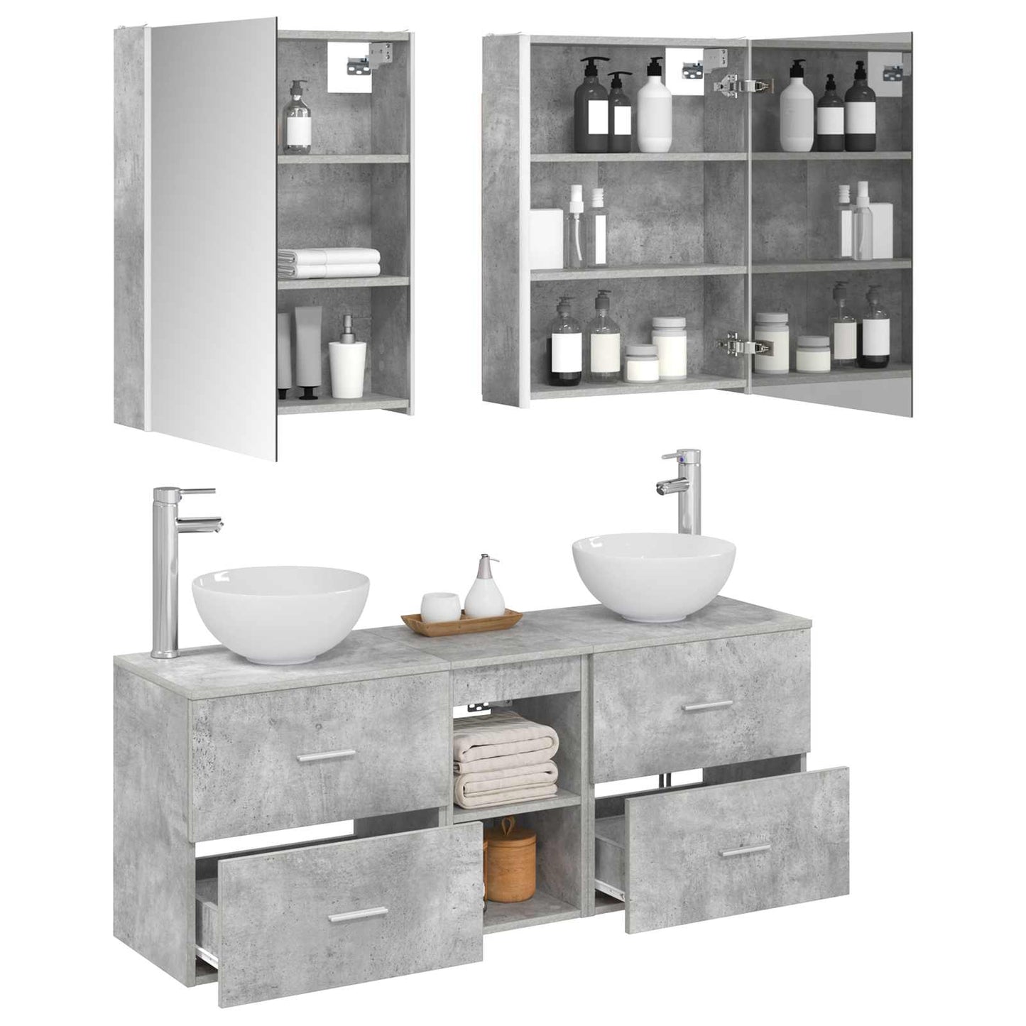 vidaXL Bathroom Cabinet Set 5 pcs Concrete Grey 53 x 15.5 x 70 cm