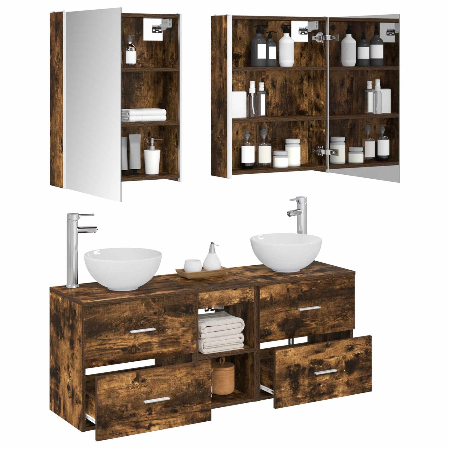 vidaXL Bathroom Cabinet Set 5 pcs Smoked Oak 53 x 15.5 x 70 cm