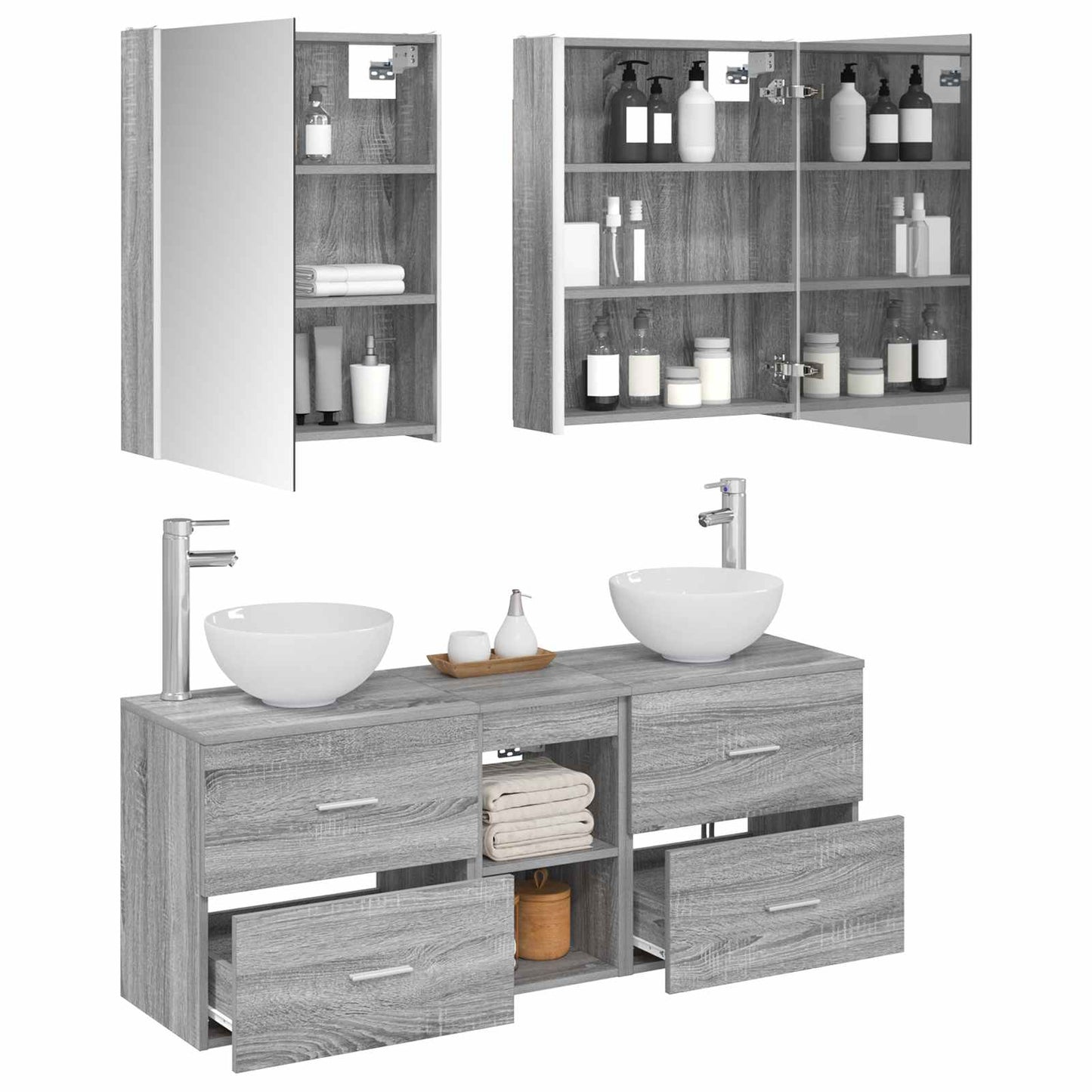 vidaXL Bathroom Cabinet Set 5 pcs Grey Sonoma Engineered Wood