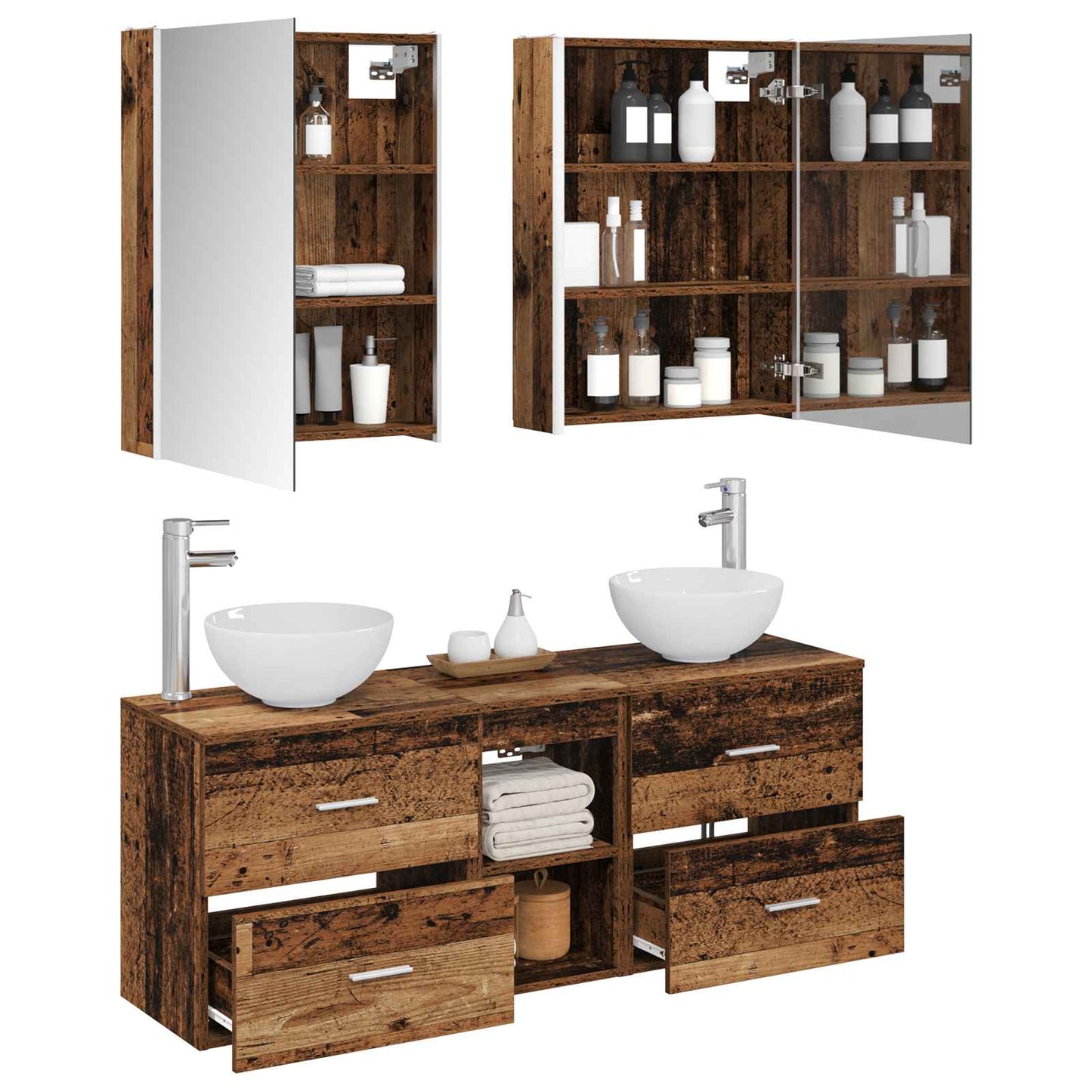 vidaXL Bathroom Cabinet Set 5 pcs Old Wood 53 x 15.5 x 70 cm