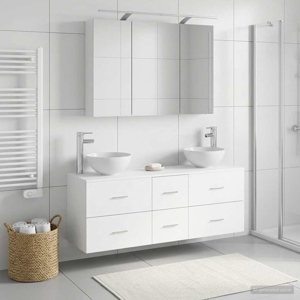 vidaXL Bathroom Furniture Set 4 pcs White Engineered Wood and Glass