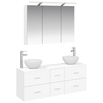 vidaXL Bathroom Furniture Set 4 pcs White Engineered Wood and Glass