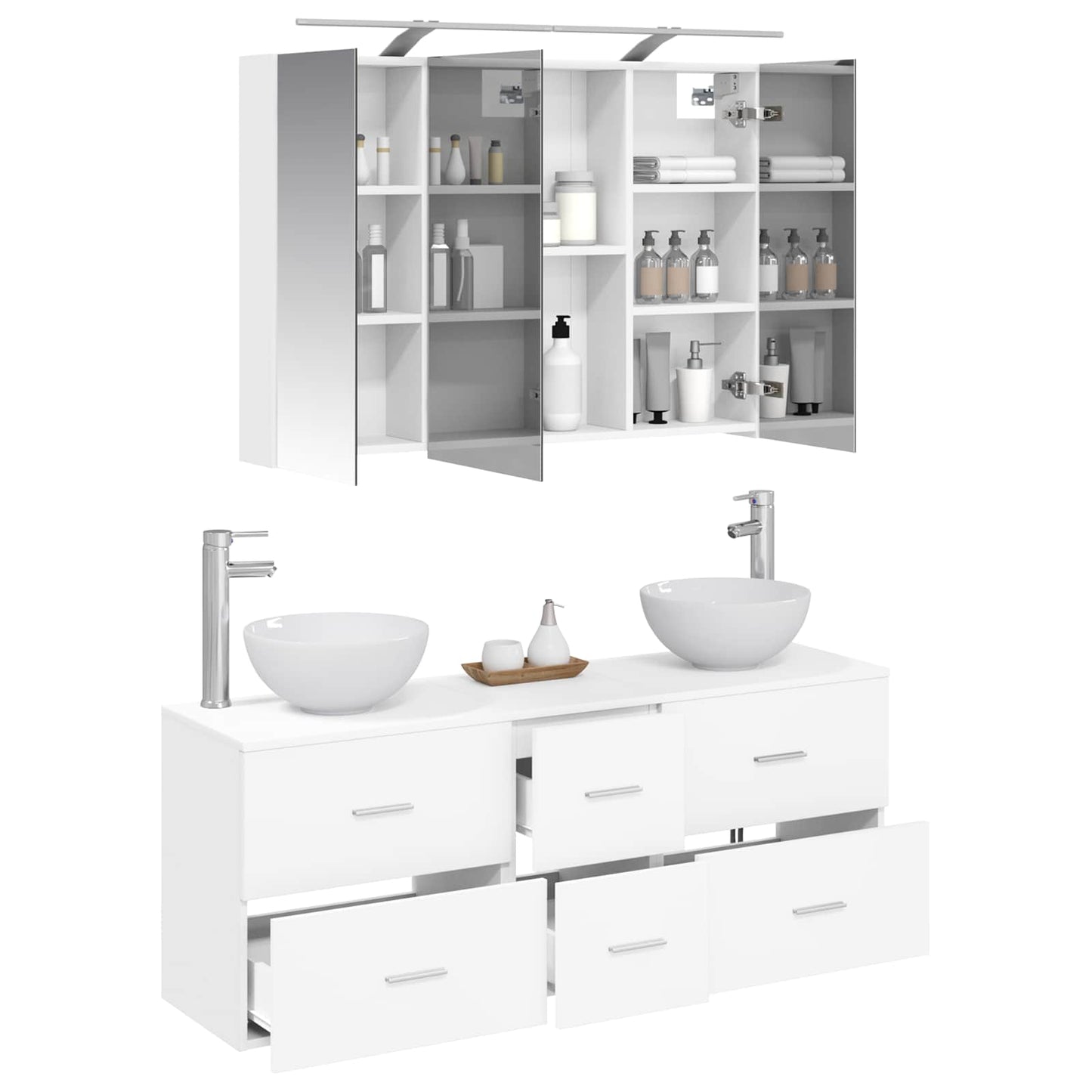vidaXL Bathroom Furniture Set 4 pcs White Engineered Wood and Glass