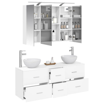 vidaXL Bathroom Furniture Set 4 pcs White Engineered Wood and Glass
