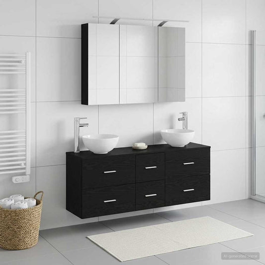 vidaXL Bathroom Furniture Set 4 pcs Black Oak