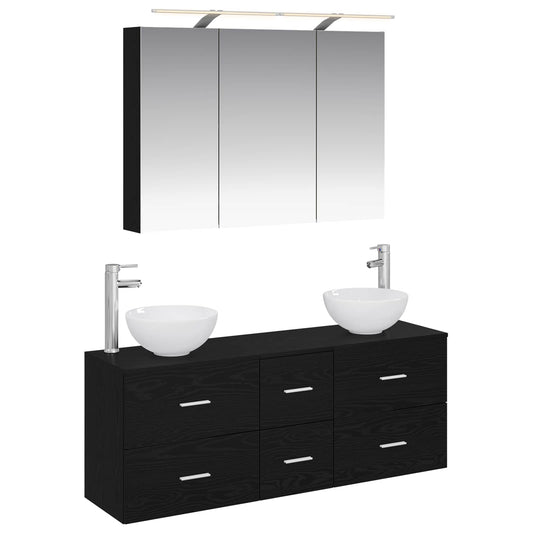 vidaXL Bathroom Furniture Set 4 pcs Black Oak