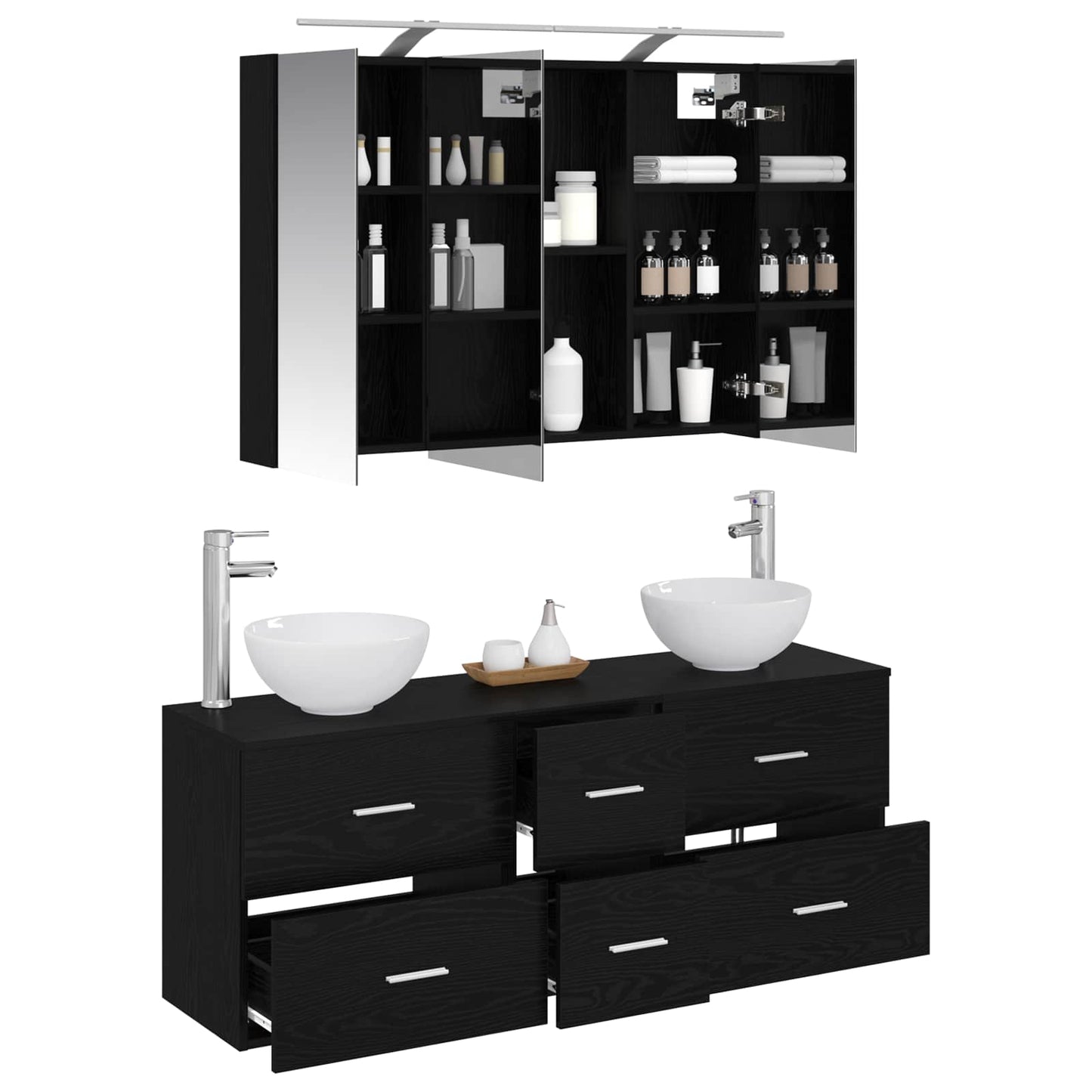 vidaXL Bathroom Furniture Set 4 pcs Black Oak