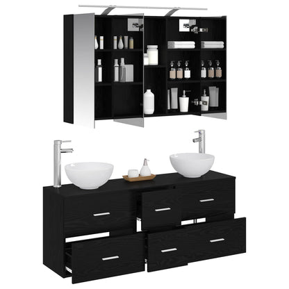 vidaXL Bathroom Furniture Set 4 pcs Black Oak