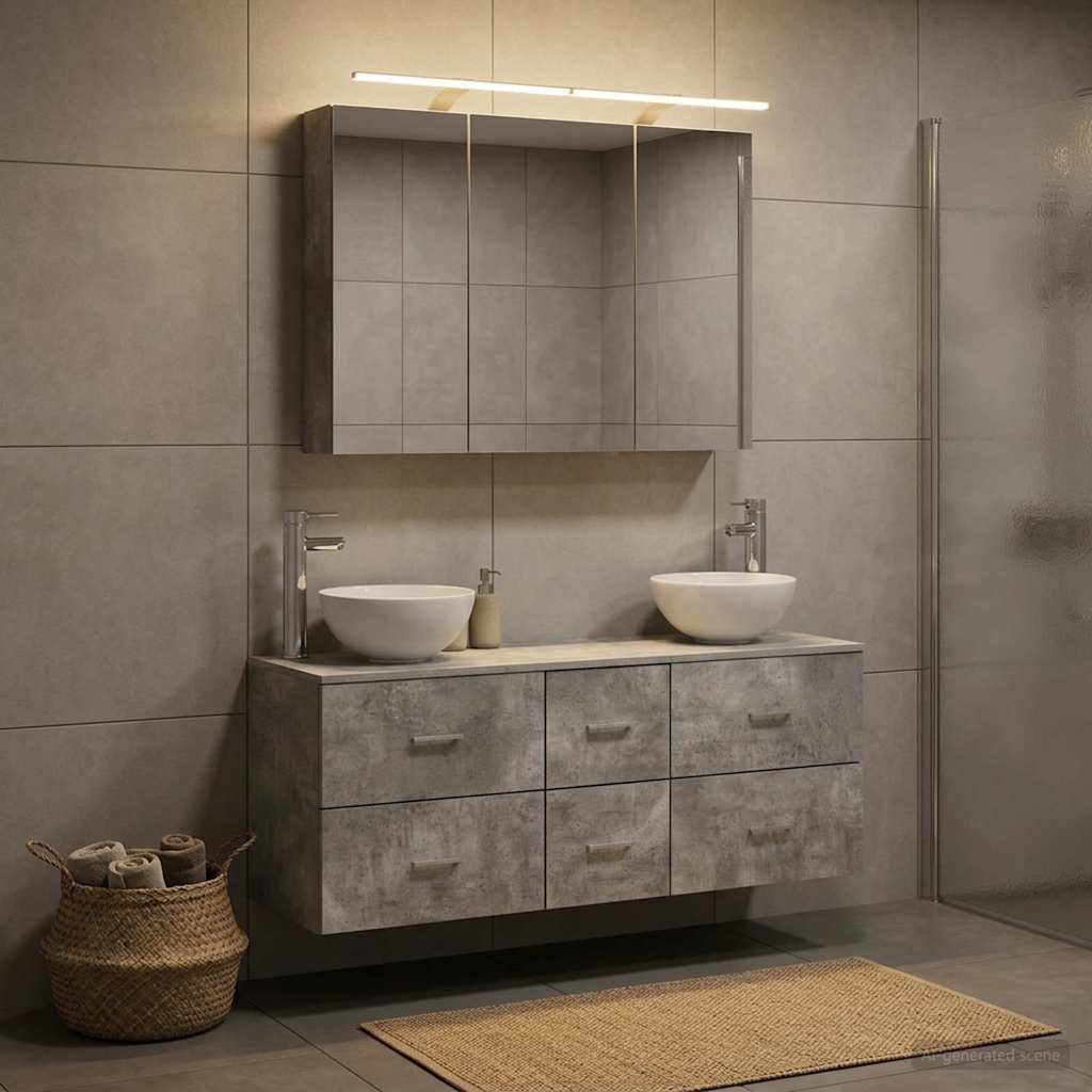 vidaXL Bathroom Furniture Set 4 pcs Concrete Grey