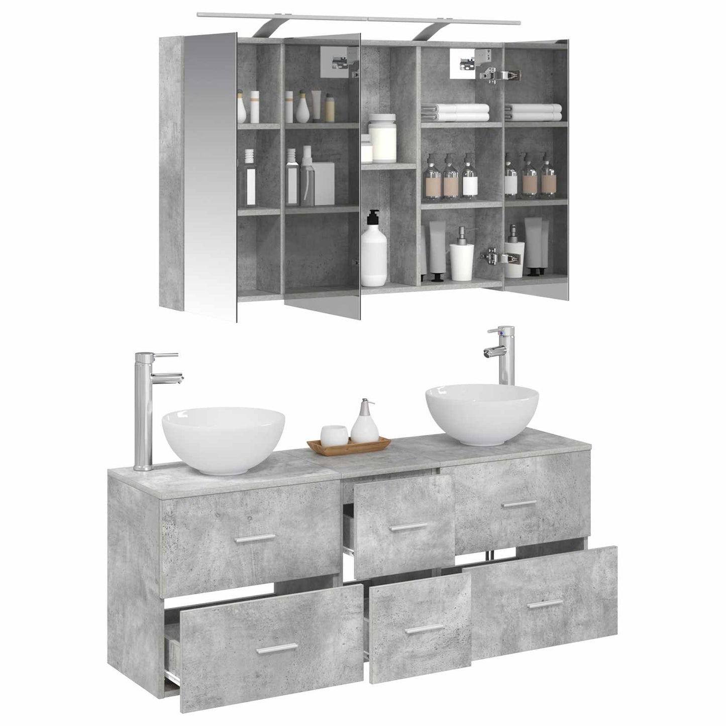 vidaXL Bathroom Furniture Set 4 pcs Concrete Grey