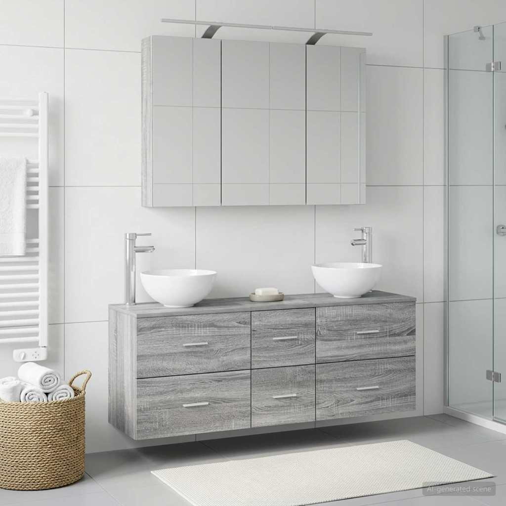 vidaXL Bathroom Furniture Set 4 pcs Grey Sonoma