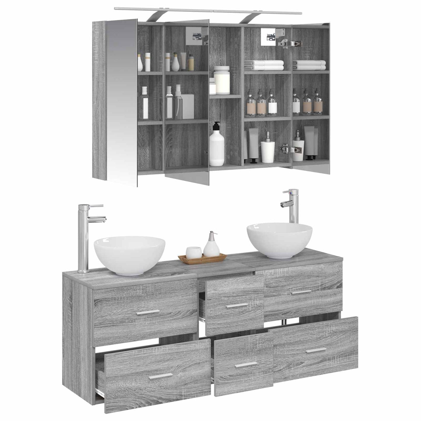 vidaXL Bathroom Furniture Set 4 pcs Grey Sonoma