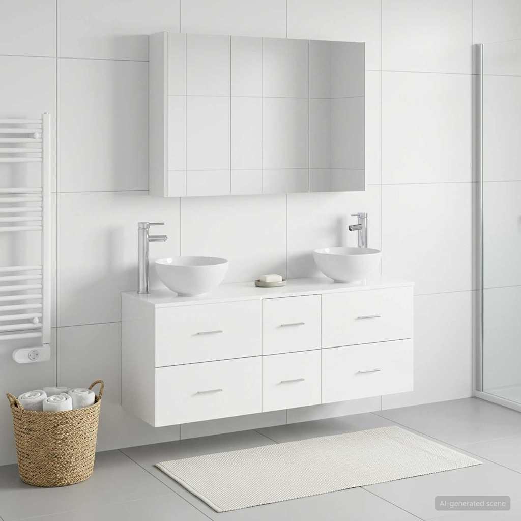 vidaXL Bathroom Furniture Set 4 pcs White Engineered Wood and Glass