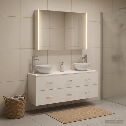 vidaXL Bathroom Furniture Set 4 pcs White Engineered Wood and Glass